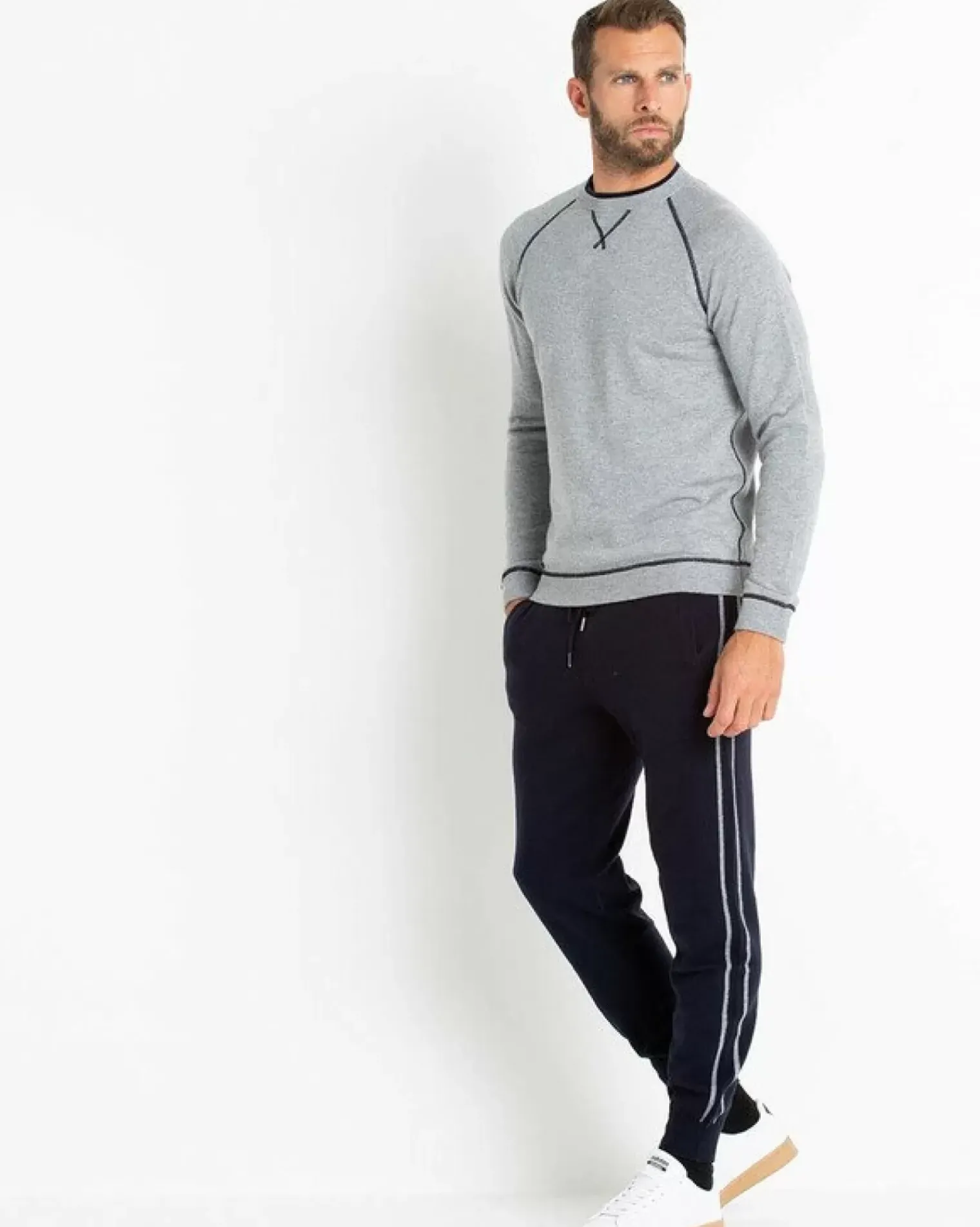 Kujten Sweaters & Sweatshirts>Cashmere Sweatshirt With Contrast Seams Gris Chine