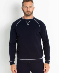 Kujten Sweaters & Sweatshirts>Cashmere Sweatshirt With Contrast Seams Bleu Marine Fonce