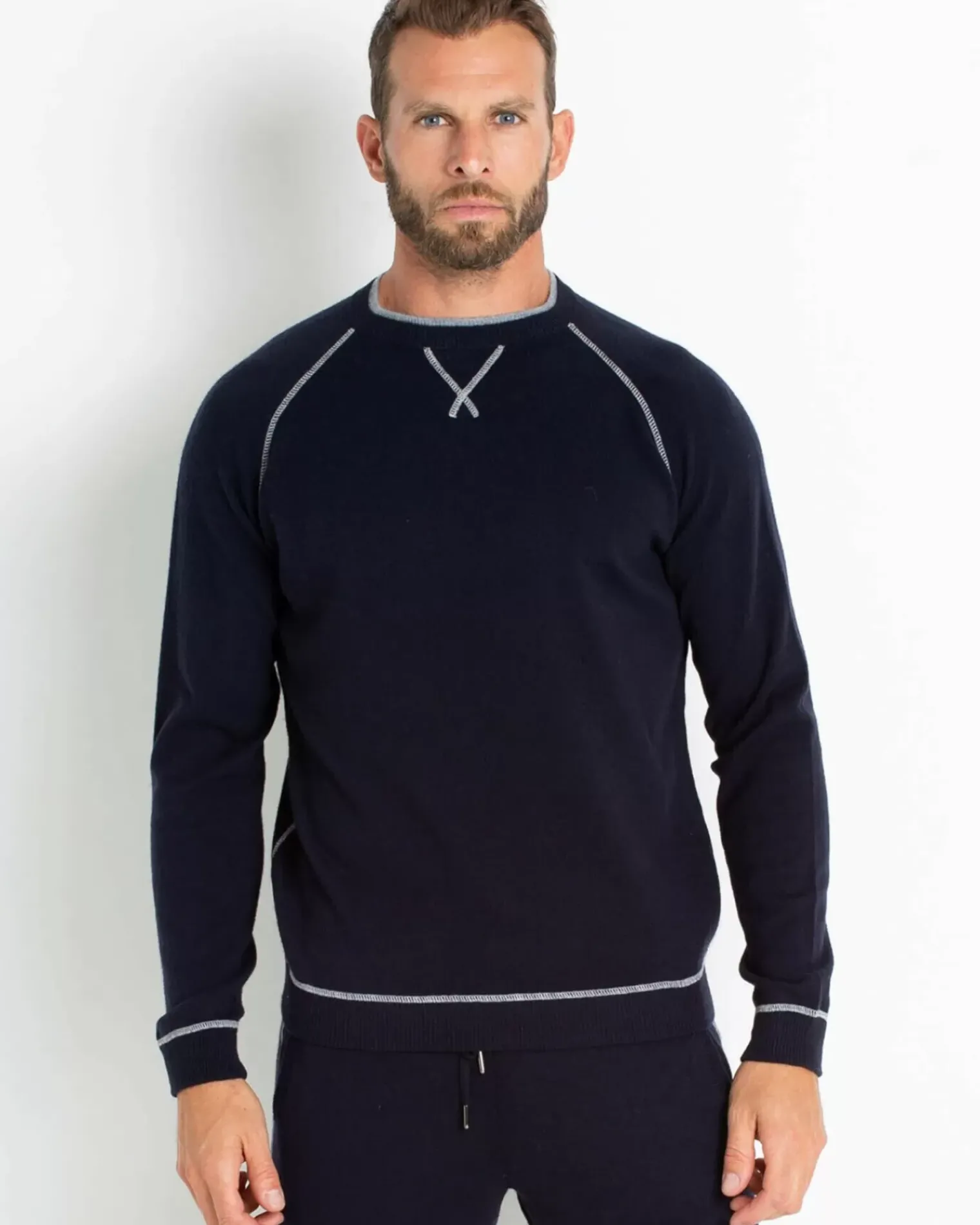 Kujten Sweaters & Sweatshirts>Cashmere Sweatshirt With Contrast Seams Bleu Marine Fonce