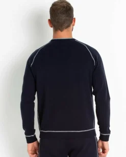 Kujten Sweaters & Sweatshirts>Cashmere Sweatshirt With Contrast Seams Bleu Marine Fonce