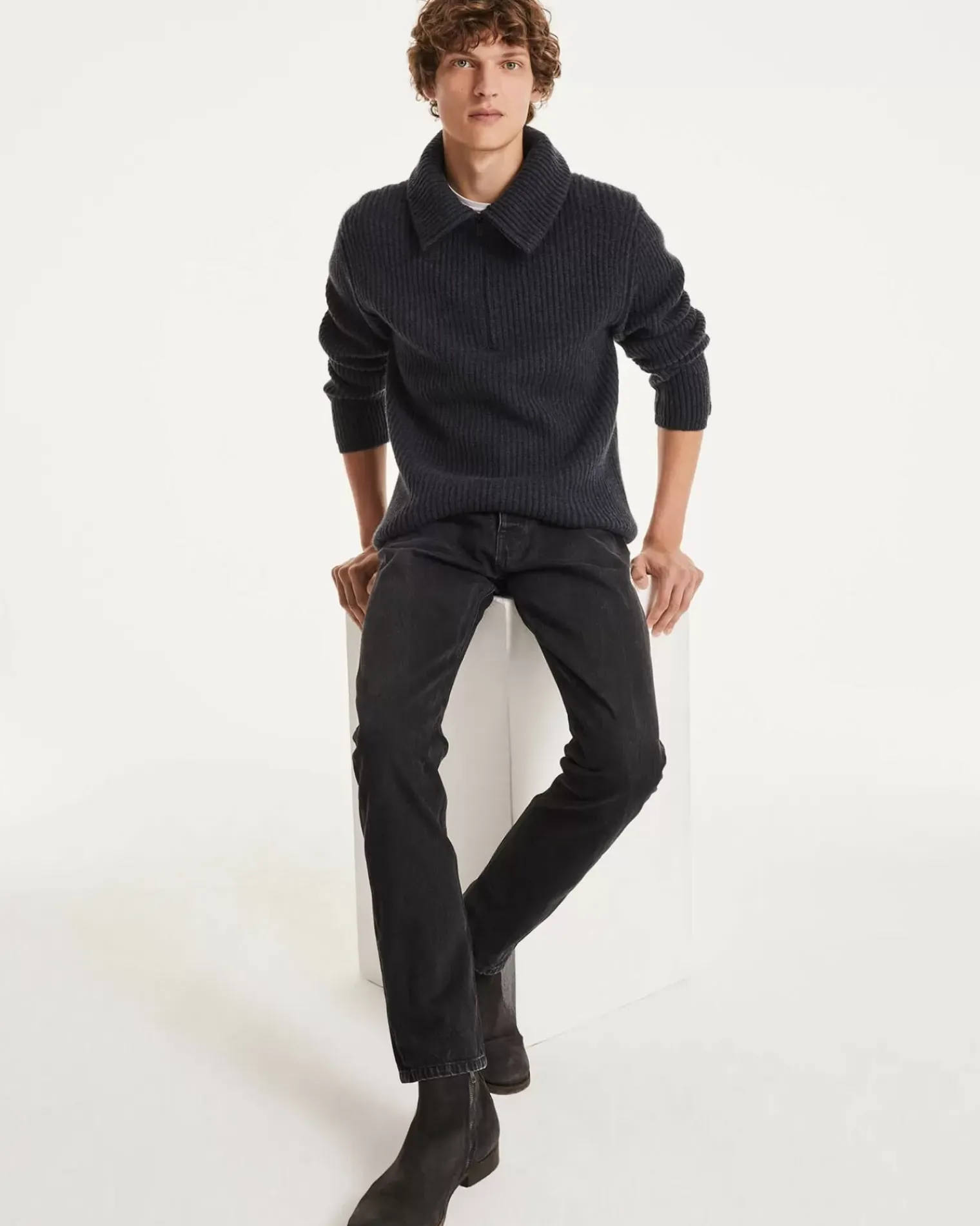 Kujten Sweaters & Sweatshirts>Cashmere Trucker Turtleneck Sweater Ocean