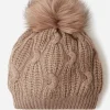 Kujten Hats & Headbands>Cashmere Twisted Hat With Pompom Beige Taupe