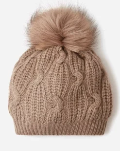 Kujten Hats & Headbands>Cashmere Twisted Hat With Pompom Beige Taupe
