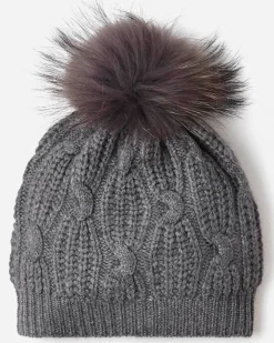 Kujten Hats & Headbands>Cashmere Twisted Hat With Pompom Gris Flanelle
