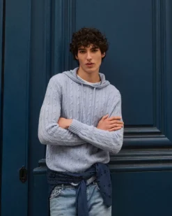 Kujten Hoodies>Cashmere Twisted Hoodie Bleu Jeans