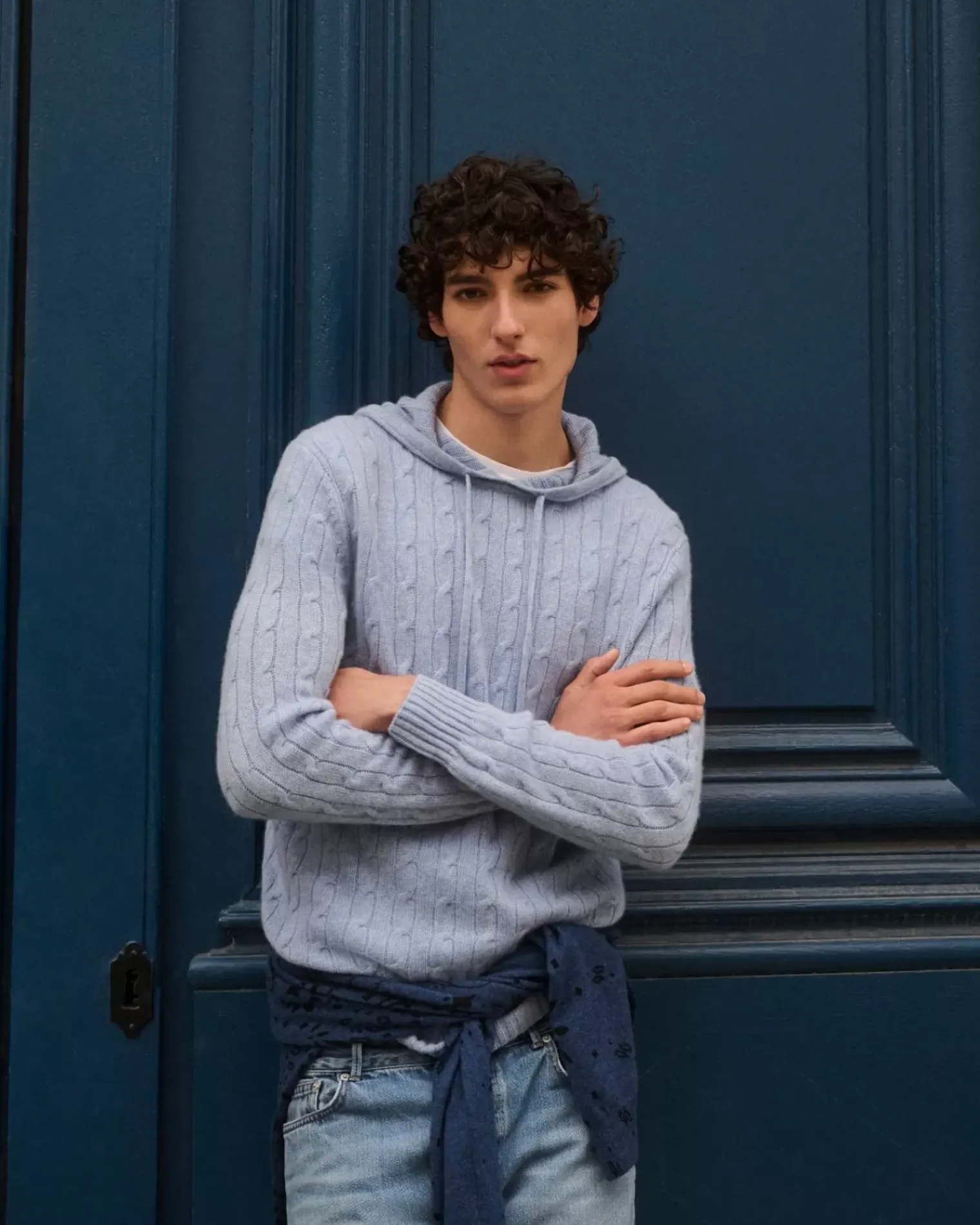 Kujten Hoodies>Cashmere Twisted Hoodie Bleu Jeans