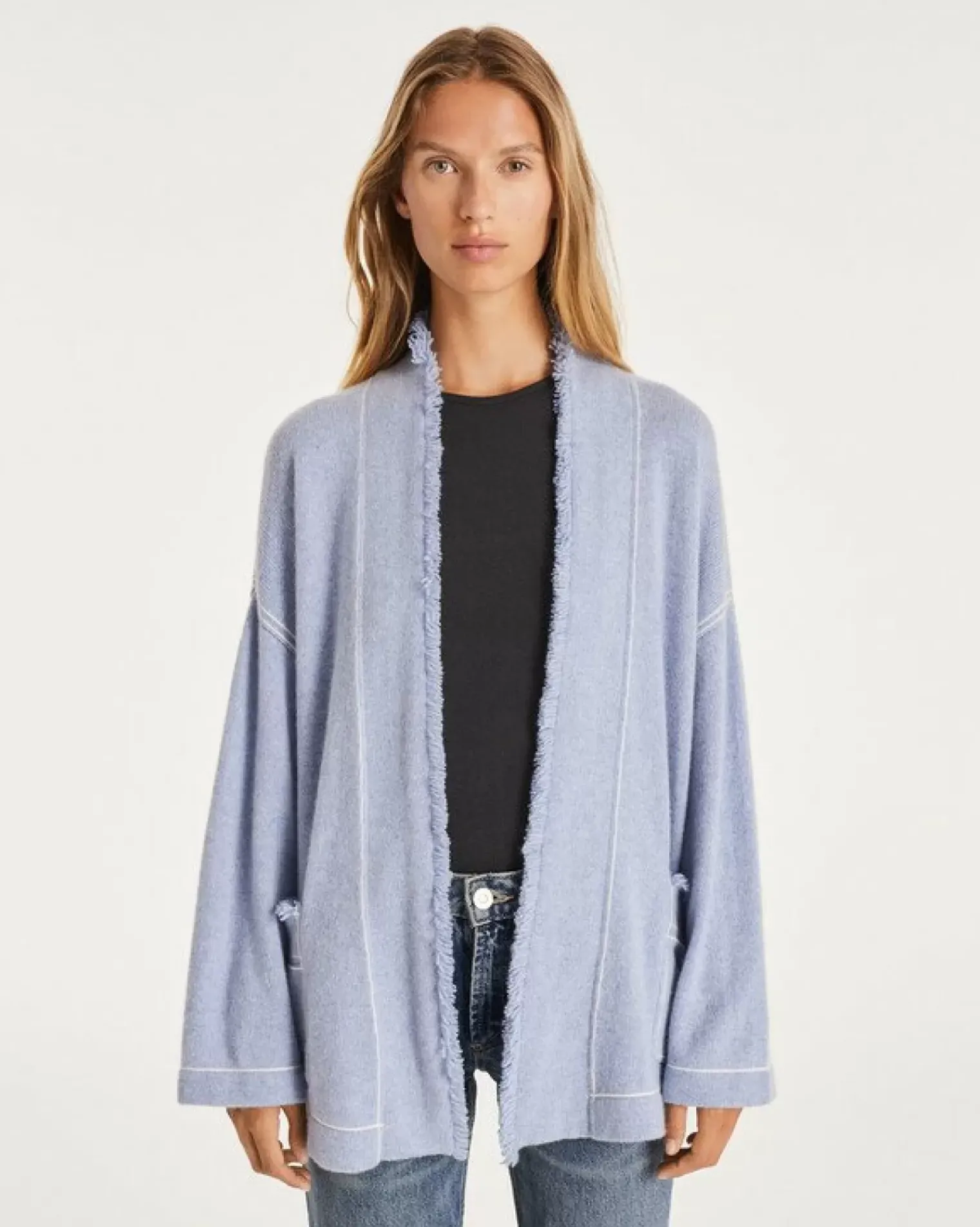 Kujten Jackets & Vests>Cashmere Vest With Fringed Edges Bleu Jeans