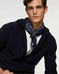 Kujten Hoodies>Cashmere Zipped Hooded Jacket, 2-Threads Bleu Marine Fonce