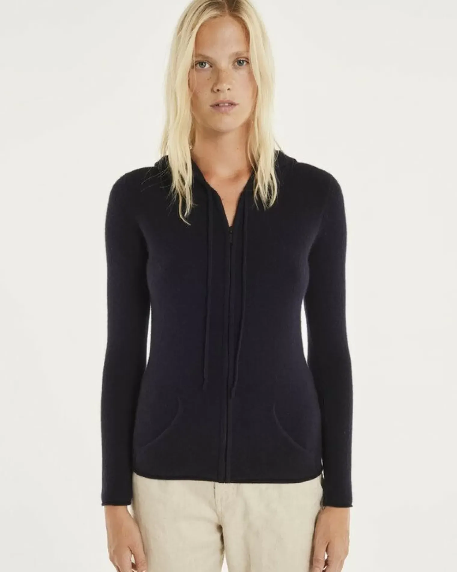 Kujten Hoodies>Cashmere Zipped Hooded Jacket Bleu Marine Fonce