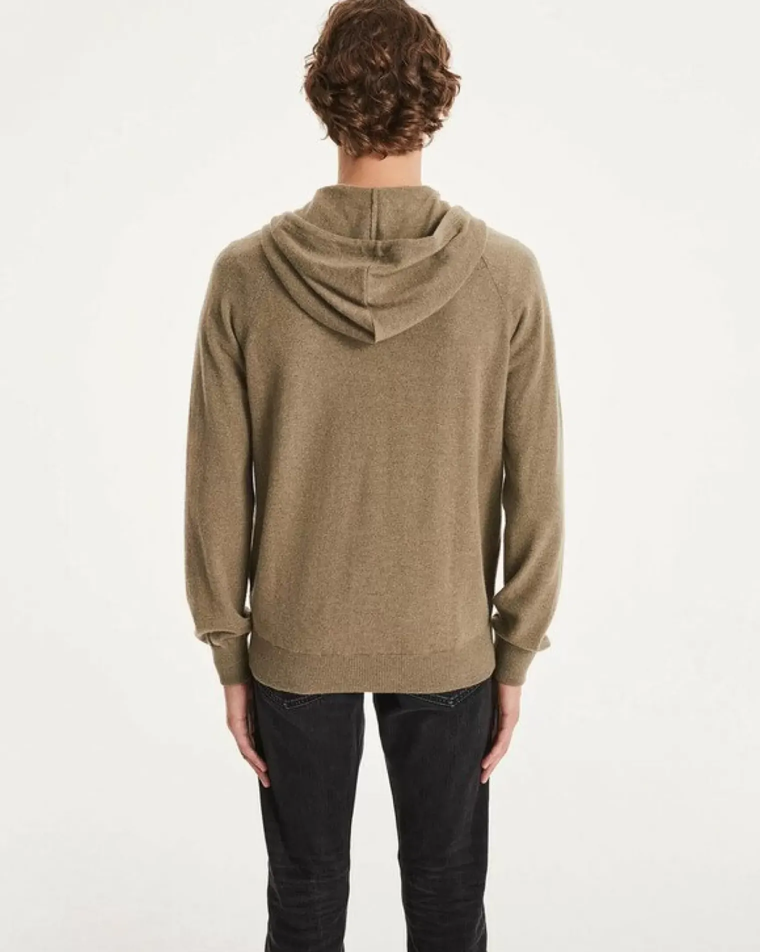 Kujten Hoodies>Cashmere Zipped Hooded Jacket Kaki Chine