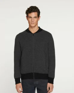 Kujten Coats>Cashmere Zipped Jacket Gris Anthracite