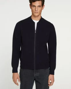Kujten Coats>Cashmere Zipped Jacket, 2-Threads Bleu Marine Fonce