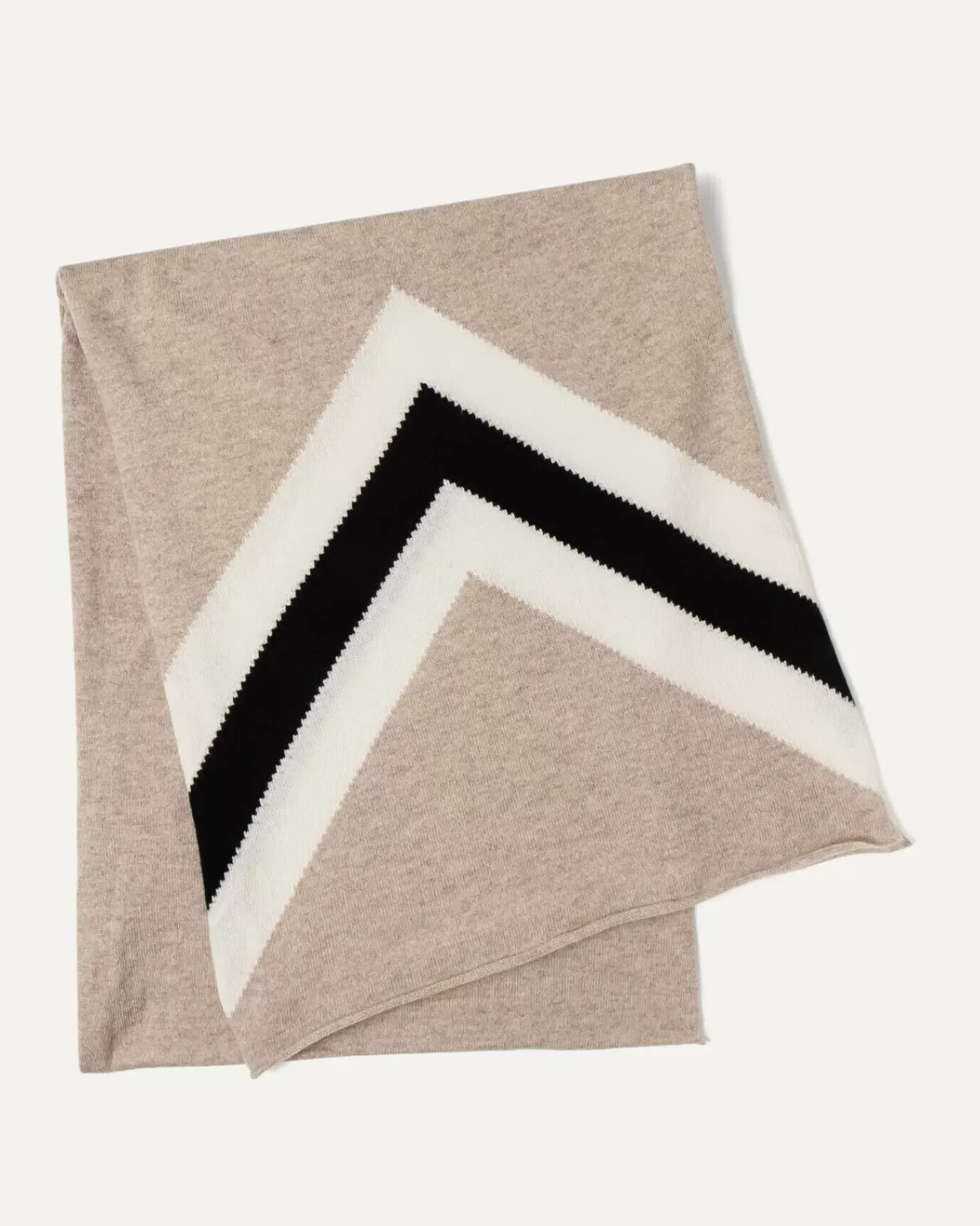 Kujten Scarves & Snoods>Chevron Pattern Cashmere Scarf Beige Chine