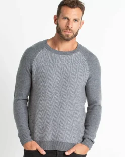 Kujten Sweaters & Sweatshirts>Chevron Round Neck Cashmere Sweater Gris Flanelle Mouline