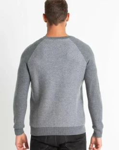 Kujten Sweaters & Sweatshirts>Chevron Round Neck Cashmere Sweater Gris Flanelle Mouline