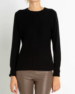 Kujten Sweaters & Sweatshirts>Chevron Round Neck Cashmere Sweater Noir