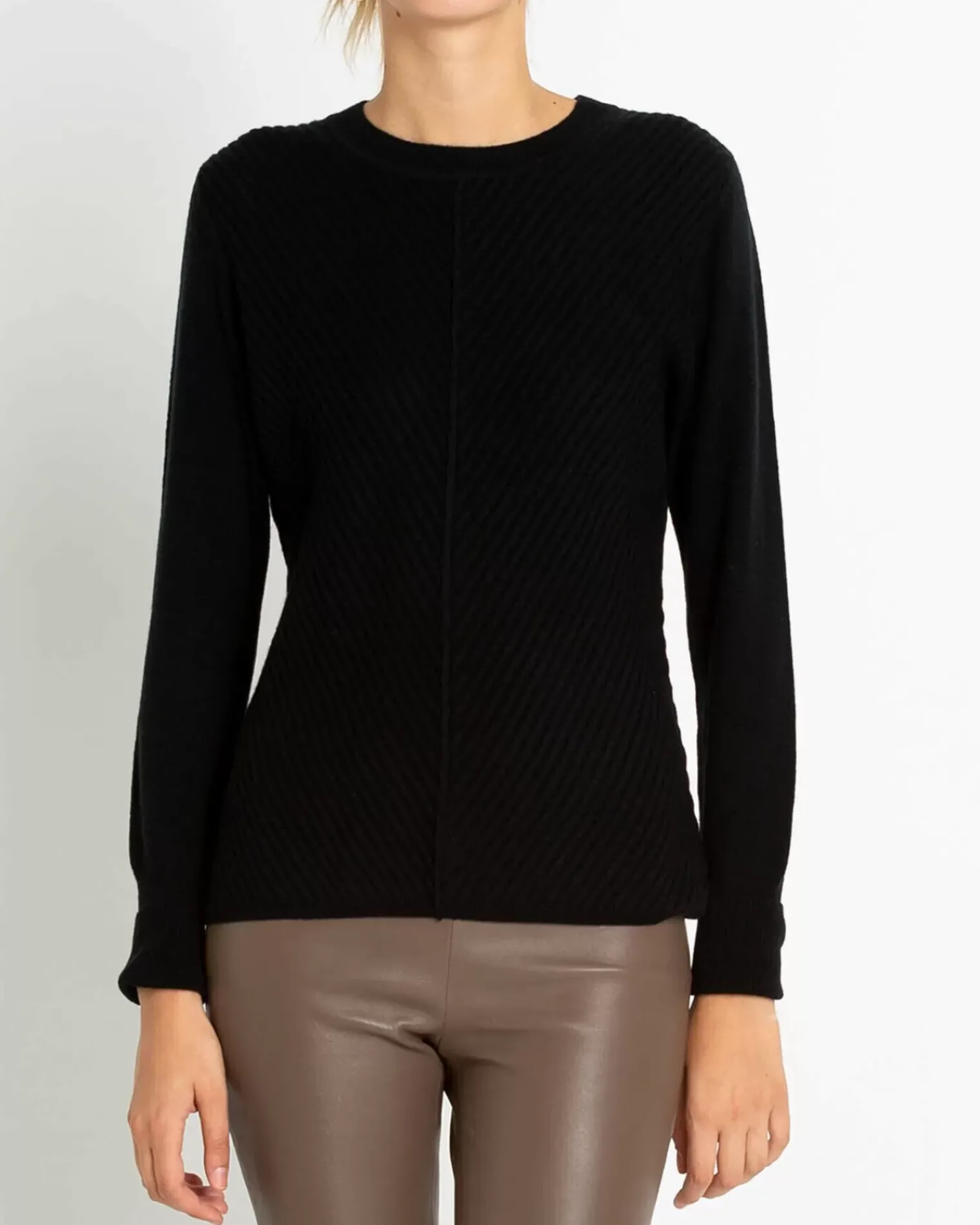 Kujten Sweaters & Sweatshirts>Chevron Round Neck Cashmere Sweater Noir