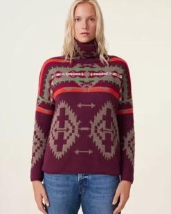Kujten Sweaters & Sweatshirts>Chimney Neck Cashmere Sweater, 4-Threads Bordeaux