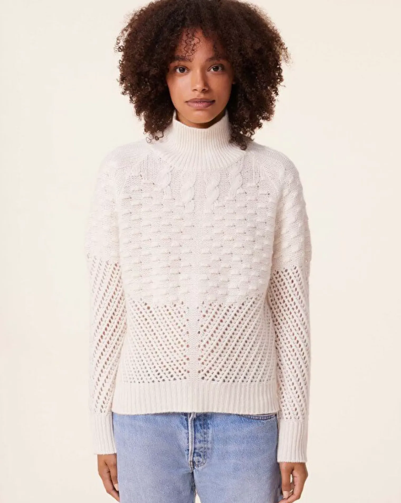 Kujten Sweaters & Sweatshirts>Chimney Neck Cashmere Sweater, 6-Threads Blanc