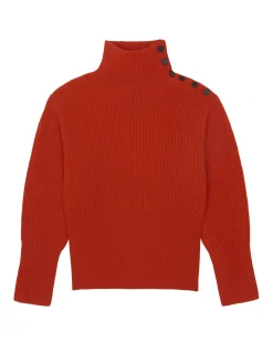 Kujten Sweaters & Sweatshirts>Chimney Neck Cashmere Sweater, 6-Threads Orange Rosso
