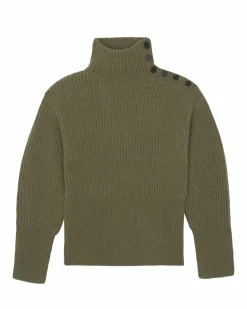 Kujten Sweaters & Sweatshirts>Chimney Neck Cashmere Sweater, 6-Threads Kaki Scout