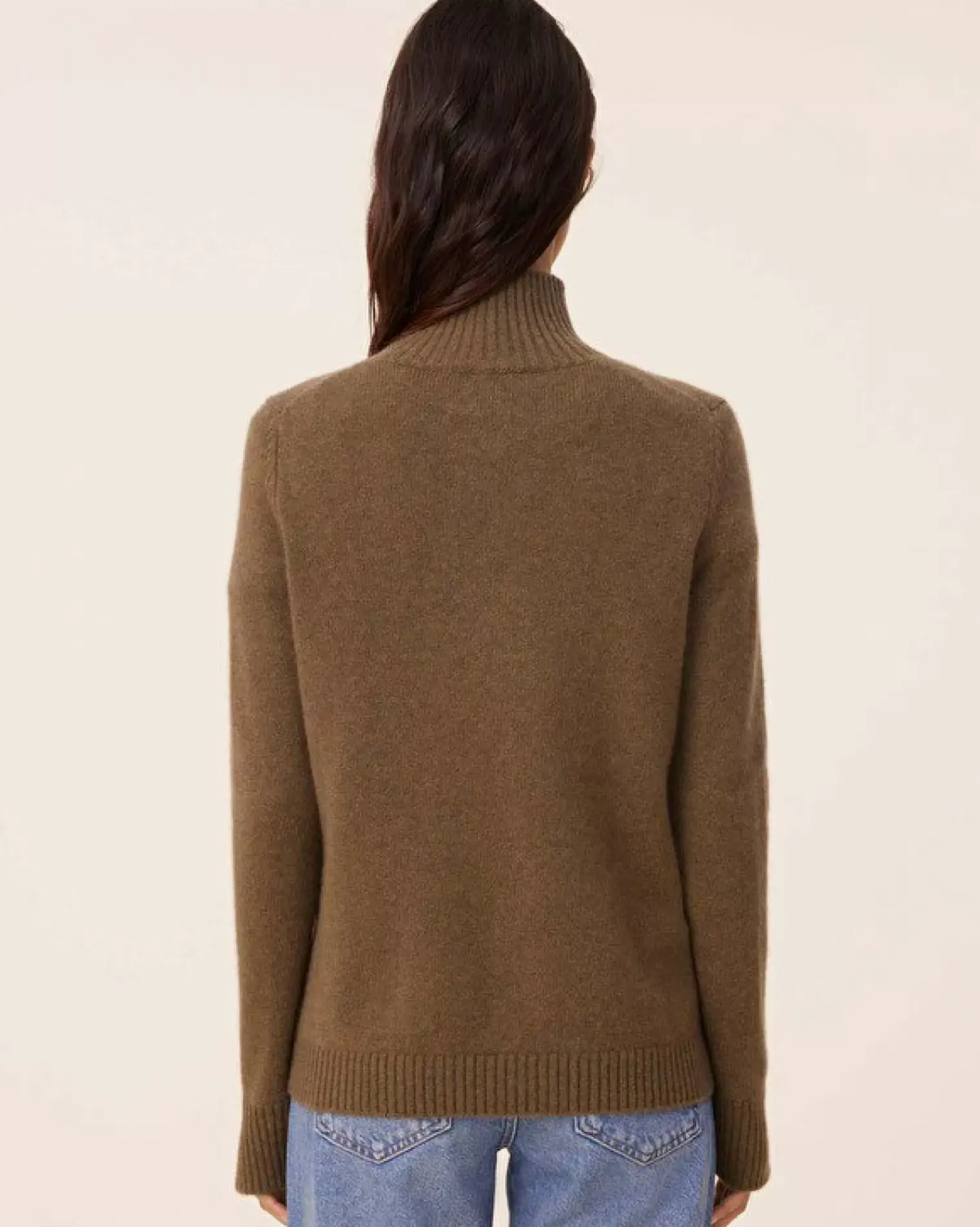 Kujten Sweaters & Sweatshirts>Chimney Neck Cashmere Sweater, 4-Threads Kaki Scout