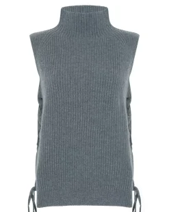 Kujten Sweaters & Sweatshirts>Chimney Neck Cashmere Vest, 6-Threads Gris Flanelle
