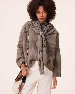 Kujten Sweaters & Sweatshirts>Chimney Neck Oversize Cashmere Sweater, 10-Threads Kaki Chine