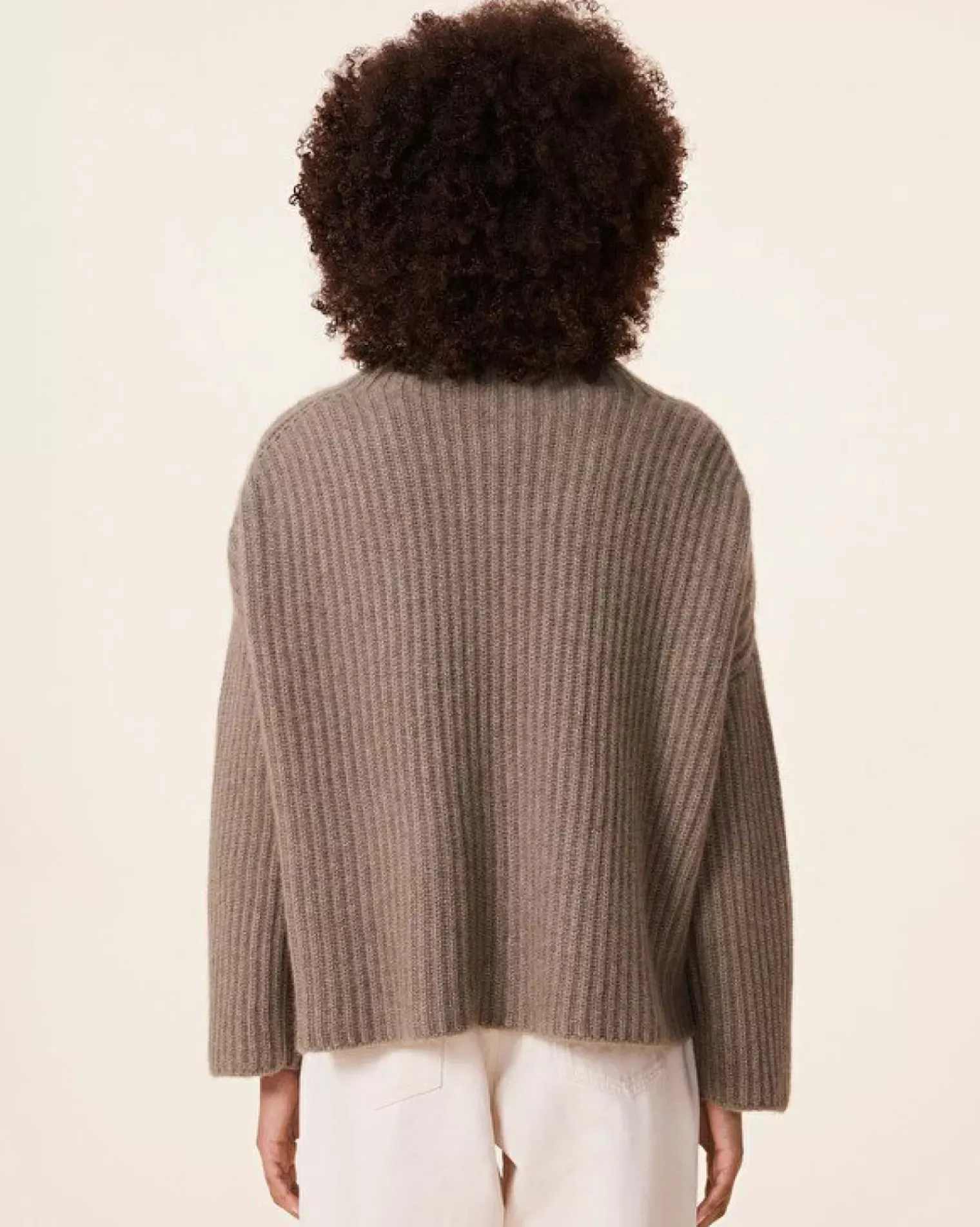 Kujten Sweaters & Sweatshirts>Chimney Neck Oversize Cashmere Sweater, 10-Threads Kaki Chine