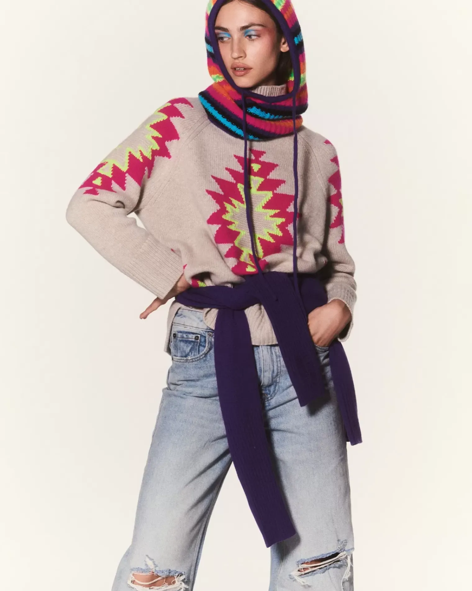 Kujten Sweaters & Sweatshirts>Chimney Neck Oversize Cashmere Sweater, 8-Threads Avoine