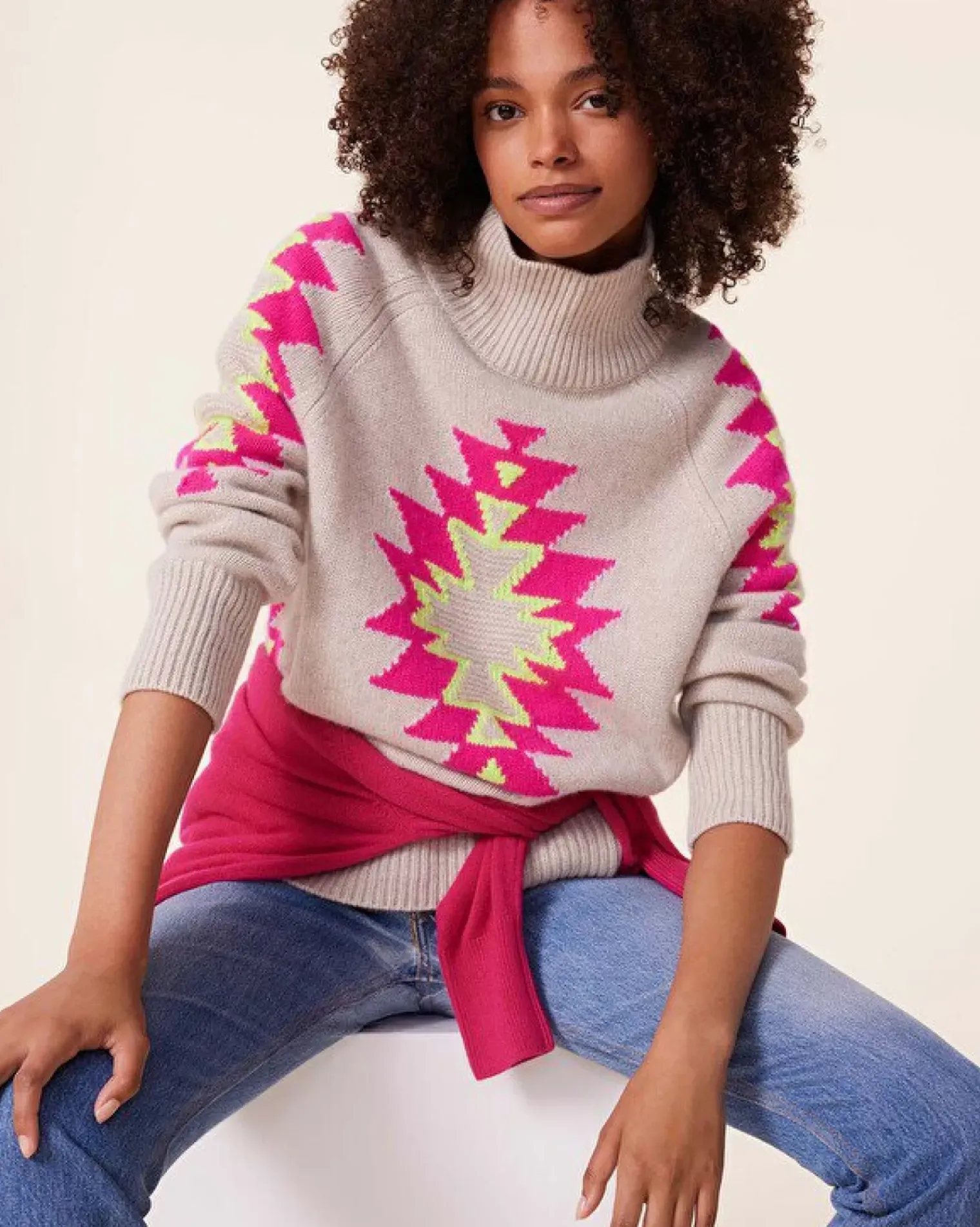 Kujten Sweaters & Sweatshirts>Chimney Neck Oversize Cashmere Sweater, 8-Threads Avoine