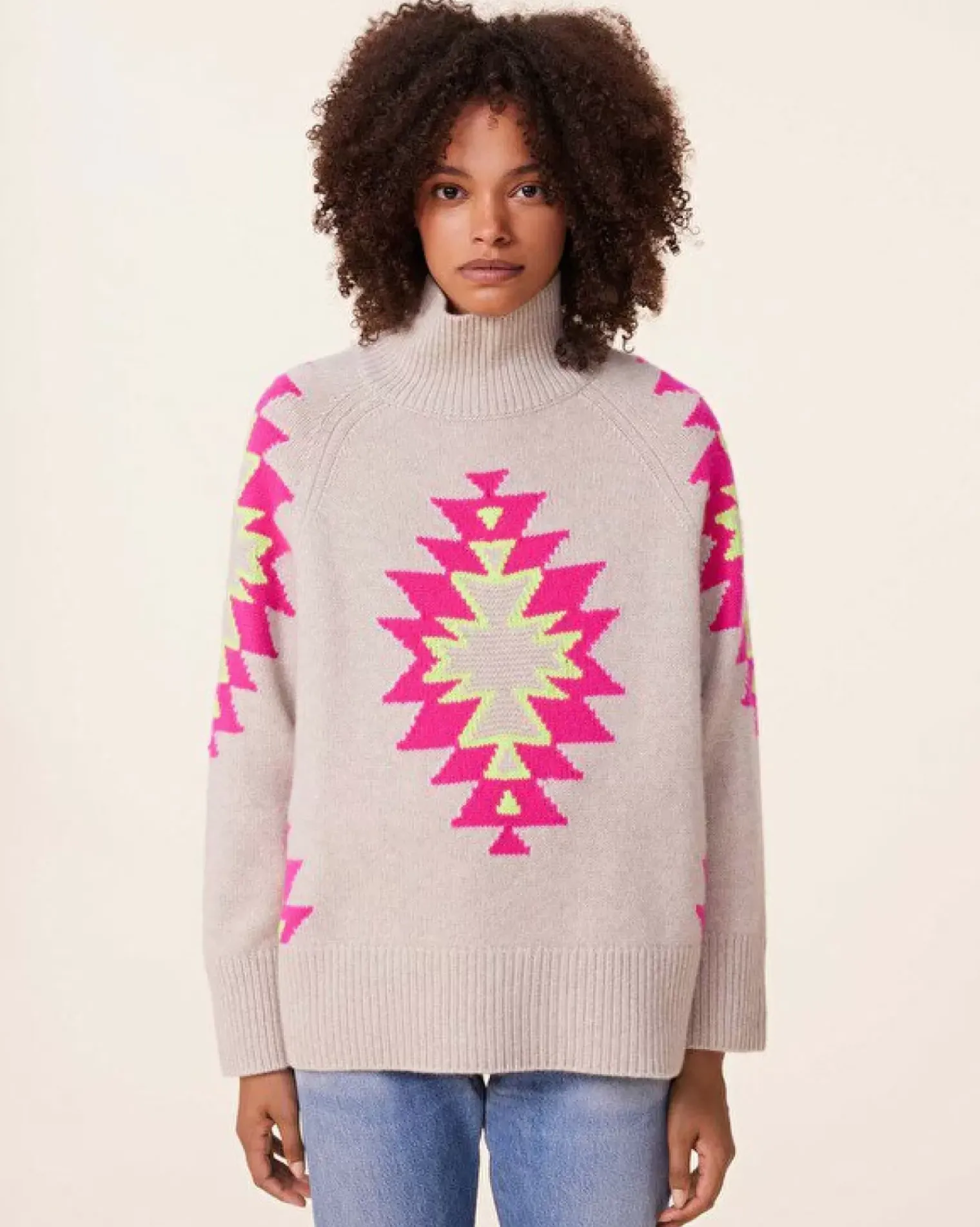 Kujten Sweaters & Sweatshirts>Chimney Neck Oversize Cashmere Sweater, 8-Threads Avoine