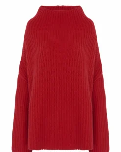 Kujten Sweaters & Sweatshirts>Chimney Neck Oversize Cashmere Sweater, 10-Threads Rouge Tomato