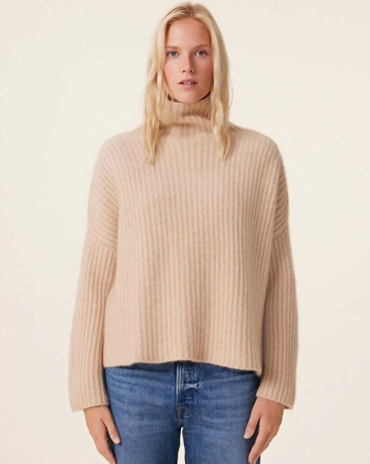 Kujten Sweaters & Sweatshirts>Chimney Neck Oversize Cashmere Sweater, 10-Threads Organique