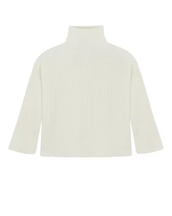 Kujten Sweaters & Sweatshirts>Chimney Neck Oversize Cashmere Sweater, 10-Threads Blanc