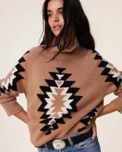 Kujten Sweaters & Sweatshirts>Chimney Neck Oversize Cashmere Sweater, 8-Threads Camelo