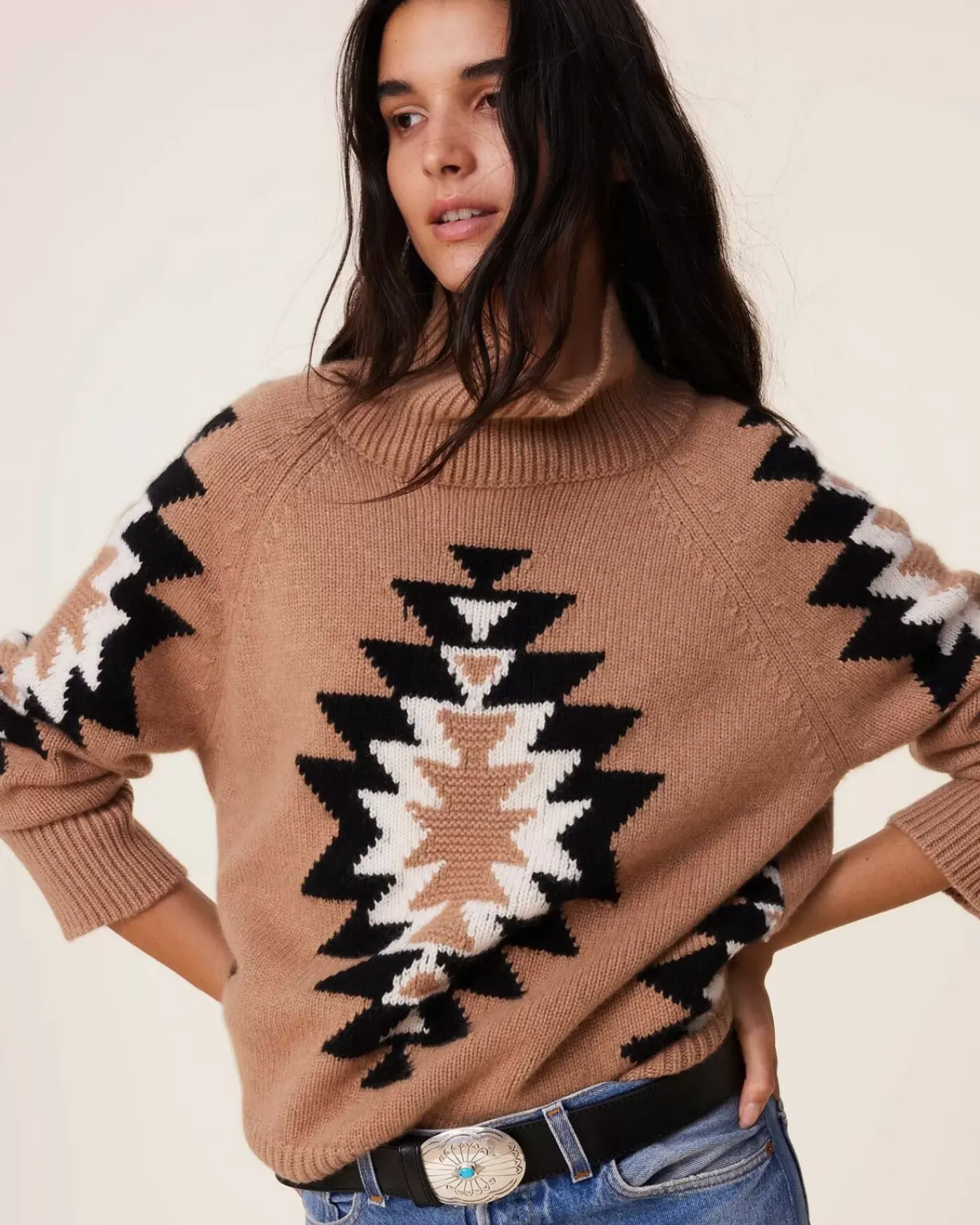 Kujten Sweaters & Sweatshirts>Chimney Neck Oversize Cashmere Sweater, 8-Threads Camelo