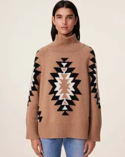 Kujten Sweaters & Sweatshirts>Chimney Neck Oversize Cashmere Sweater, 8-Threads Camelo