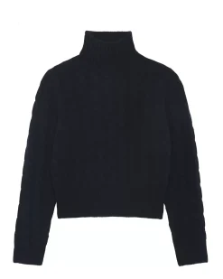 Kujten Sweaters & Sweatshirts>Chimney Neck Twisted Cashmere Sweater, 6-Threads Bleu Marine Fonce