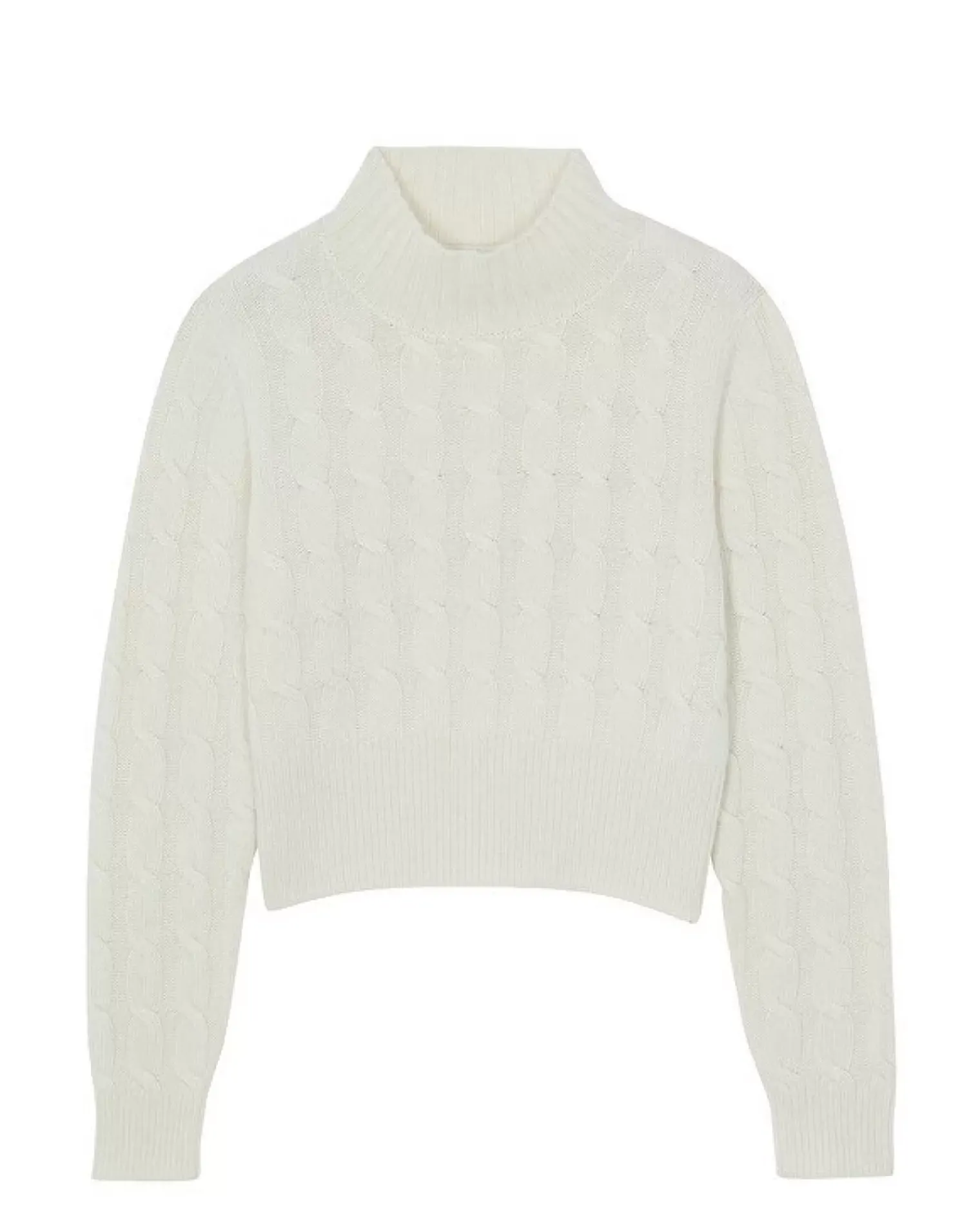 Kujten Sweaters & Sweatshirts>Chimney Neck Twisted Cashmere Sweater, 6-Threads Blanc