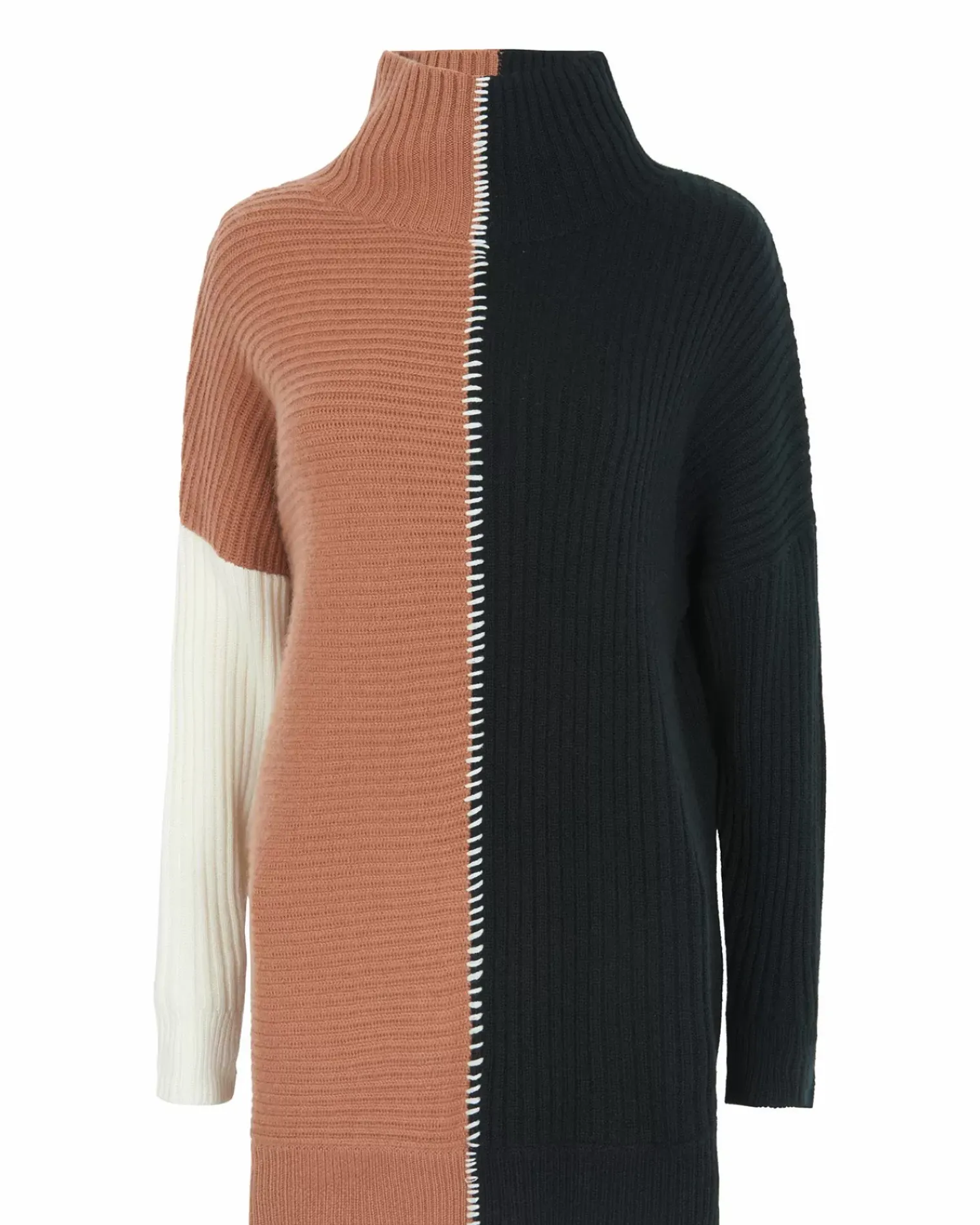 Kujten Sweaters & Sweatshirts>Colorblock Turtleneck Cashmere Sweater Praline