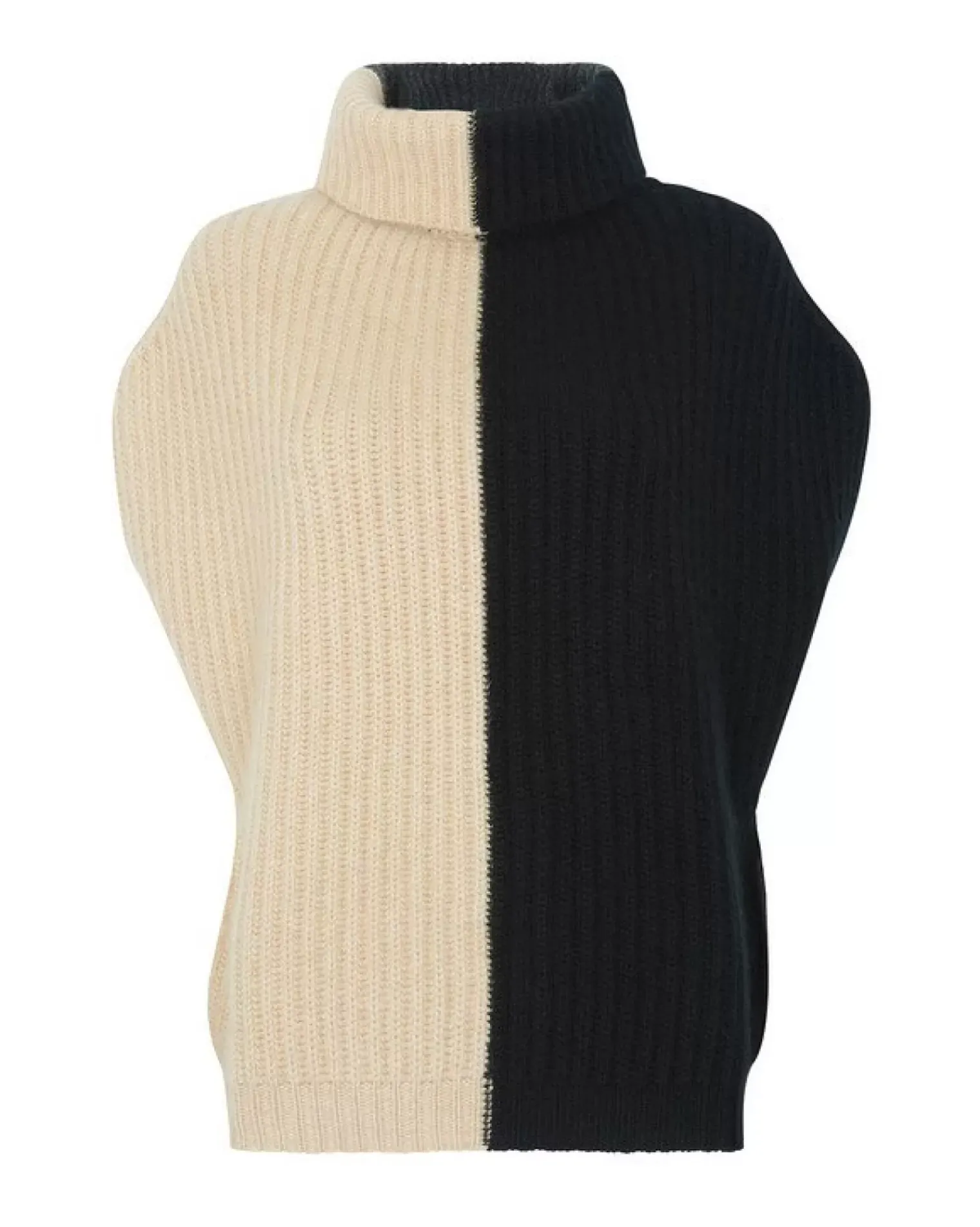 Kujten Sweaters & Sweatshirts>Colorblock Turtleneck Cashmere Sweater Noir Beige