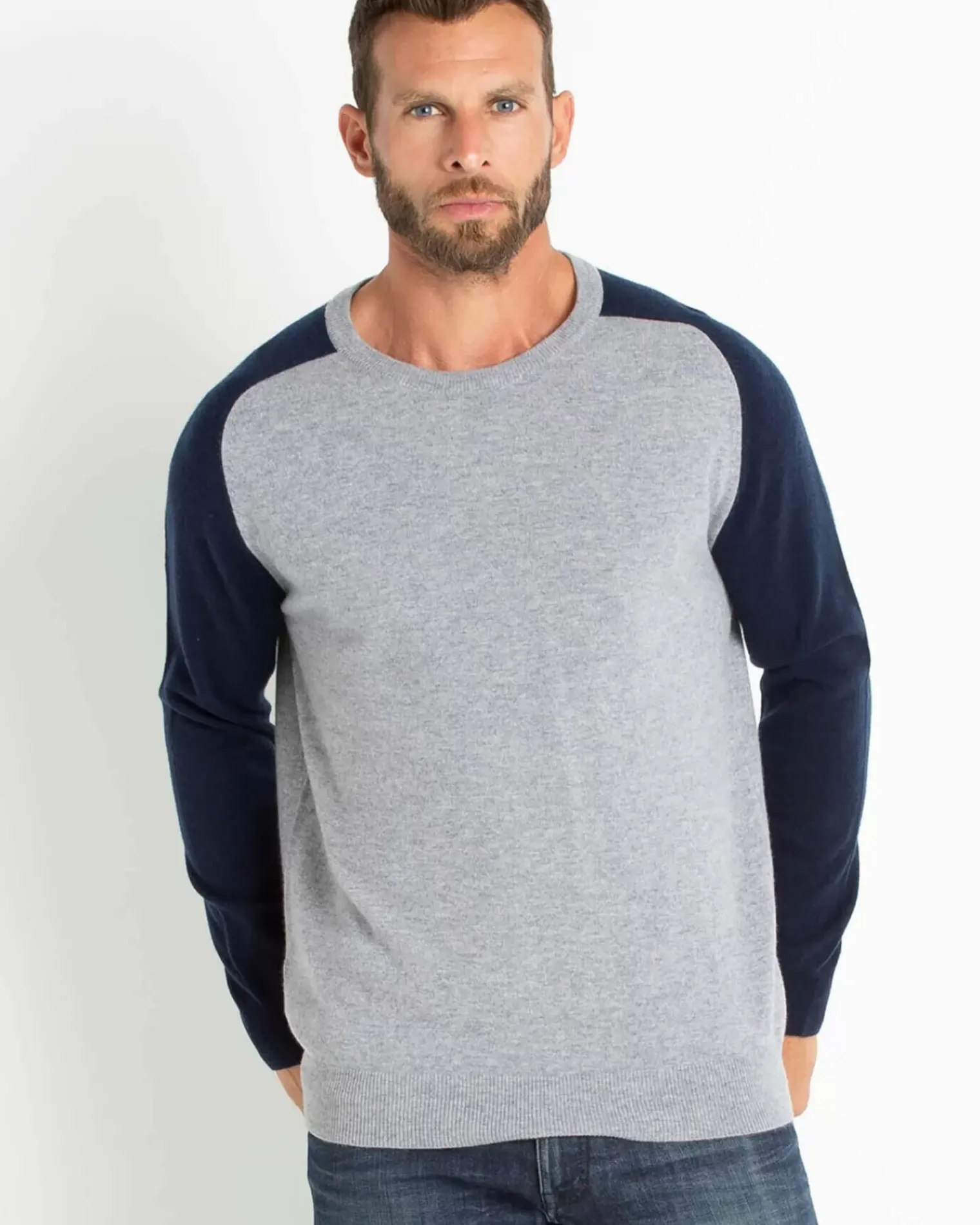 Kujten Sweaters & Sweatshirts>Contrast Sleeves Cashmere Sweater Gris Chine