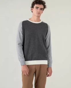 Kujten Sweaters & Sweatshirts>Contrast Sleeves Cashmere Sweater Gris Chine