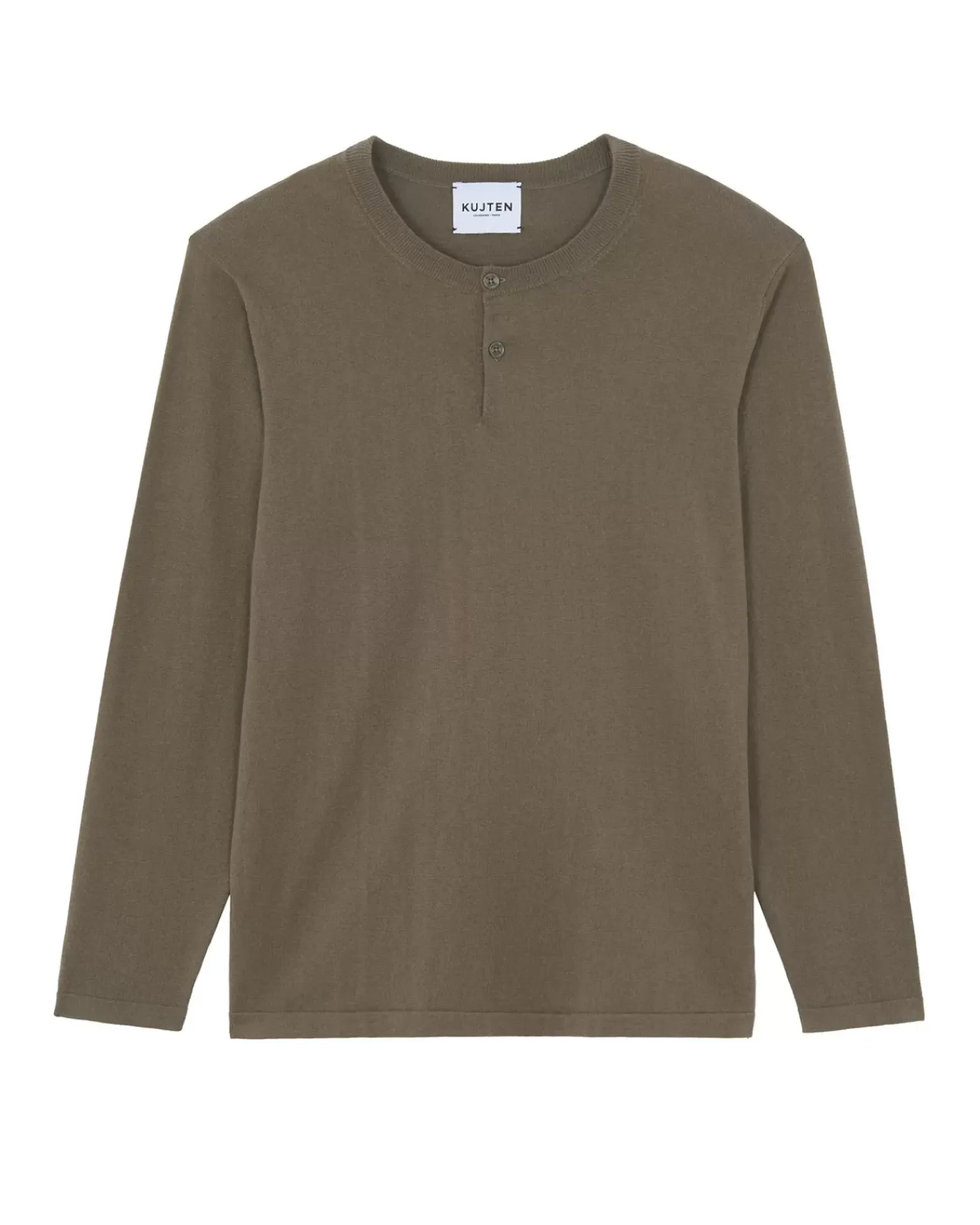 Kujten Sweaters & Sweatshirts>Cotton-Cashmere Henley Neck Thin Sweater Kaki Chine