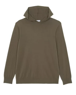 Kujten Hoodies>Cotton-Cashmere Hooded Collar Thin Sweater Kaki Chine