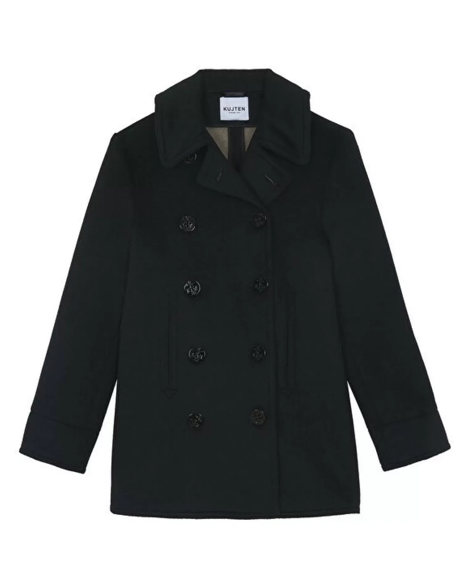 Kujten Coats>Double Sided Cashmere Peacoat Noir
