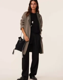 Kujten Coats>Double Sided Long Cashmere Blazer Jacket, 2-Threads Kaki Chine