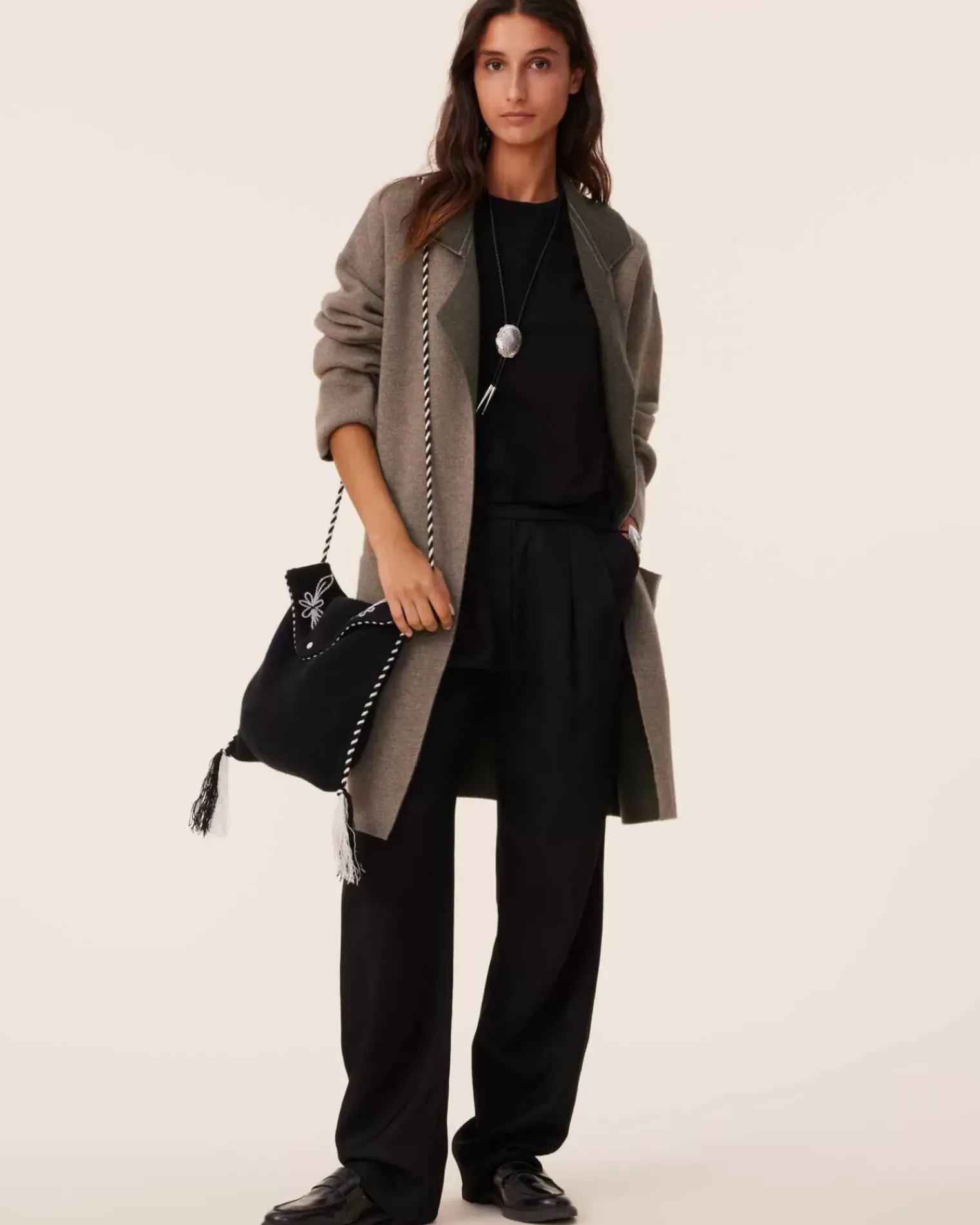 Kujten Coats>Double Sided Long Cashmere Blazer Jacket, 2-Threads Kaki Chine