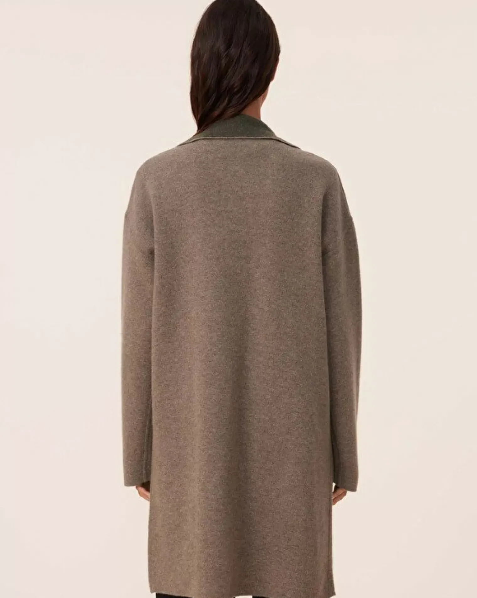 Kujten Coats>Double Sided Long Cashmere Blazer Jacket, 2-Threads Kaki Chine